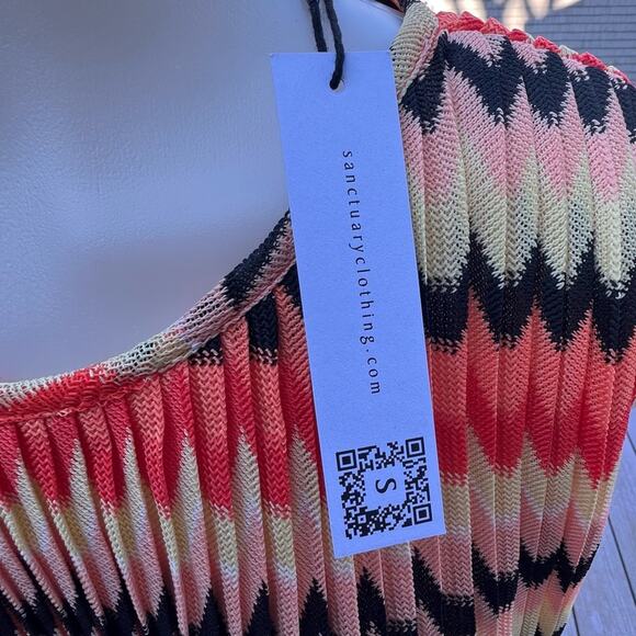 Sanctuary NWT Crochet Mini Dress Pleated Skirt Orange Black Yellow Size Large - Picture 7 of 11